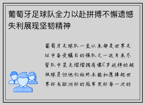葡萄牙足球队全力以赴拼搏不懈遗憾失利展现坚韧精神