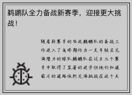 鹈鹕队全力备战新赛季，迎接更大挑战！